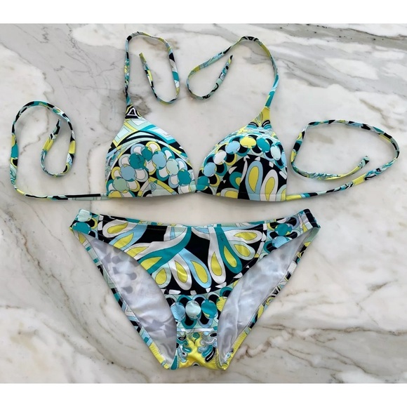 EMILIO PUCCI GREEN BLUE BLACK MULTI BIKINI SIZE IT 42 / US 8 - Picture 5 of 13